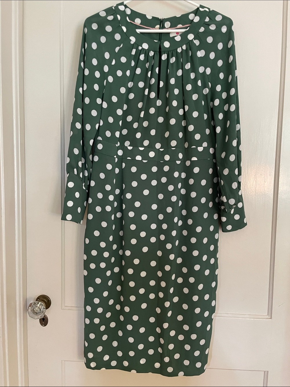 Boden Green and White Polka Dot Long Sleeve Dress